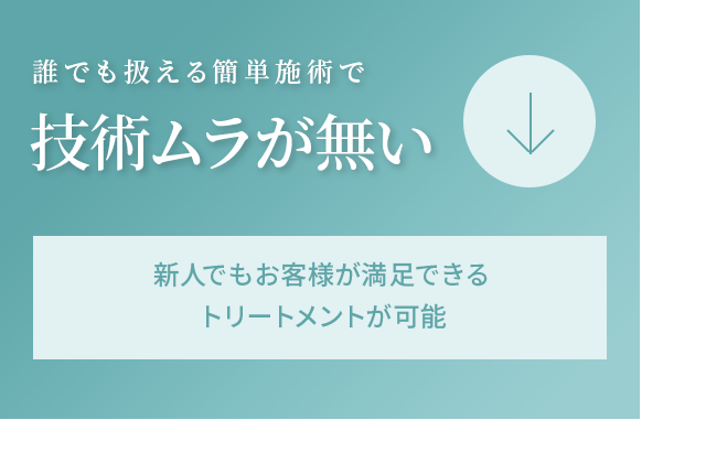 誰でも扱える簡単施術で技術ムラが無い